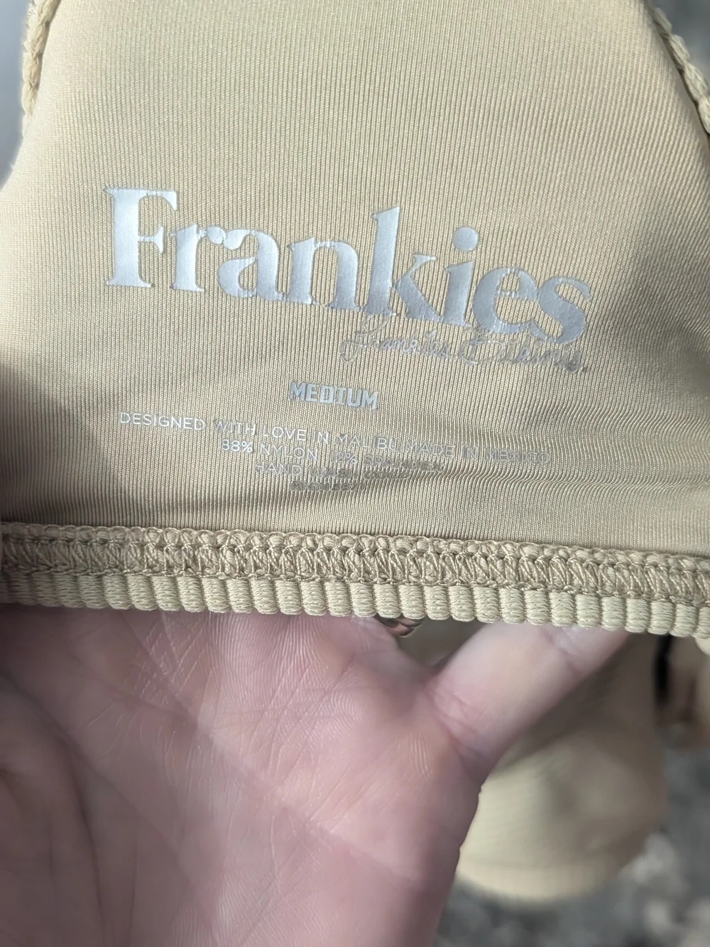 Frankie's Bikinis Ribbed Cutout Bralette — Beige